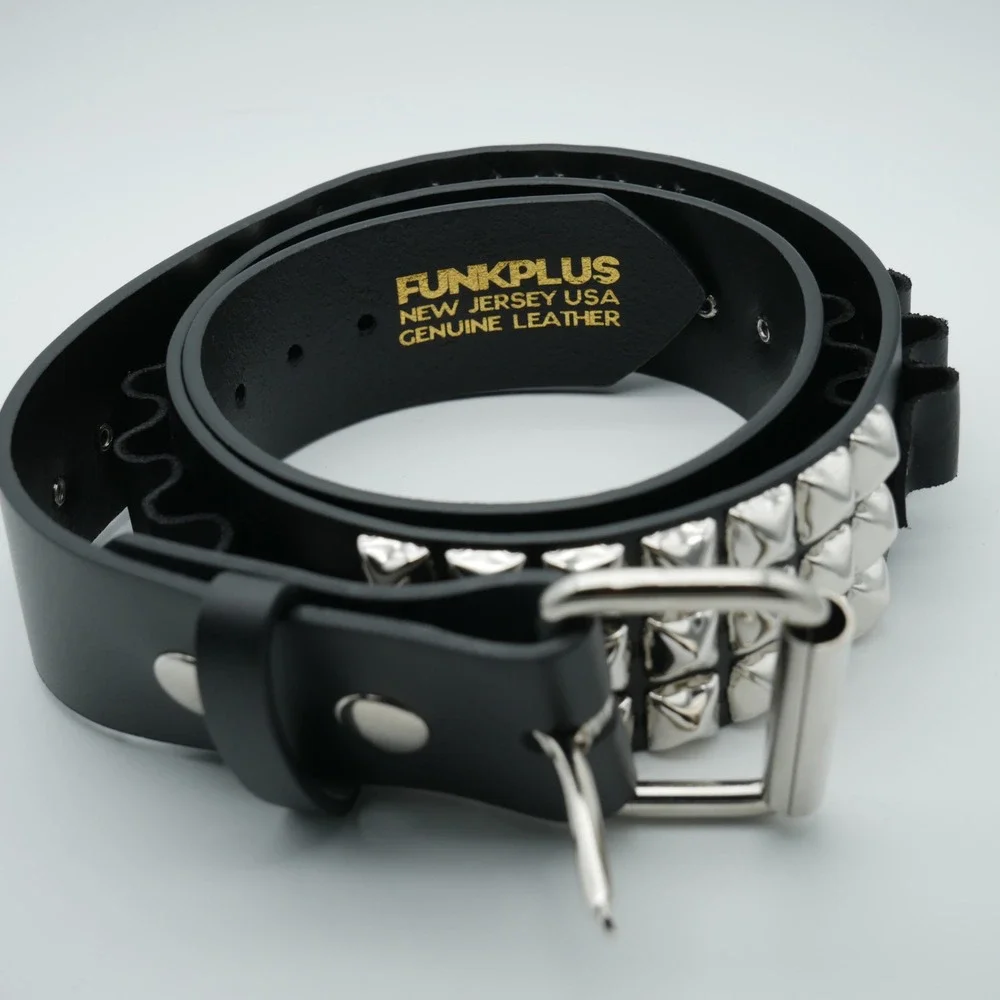 Black Studded Leather Belt - Genuine Leather